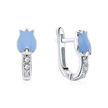 Серебряные серьги с эмалью и фианитами