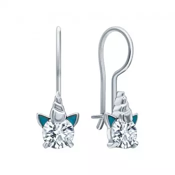 Серебряные серьги с эмалью и фианитами