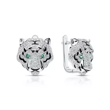 Серебряные серьги с эмалью и фианитами