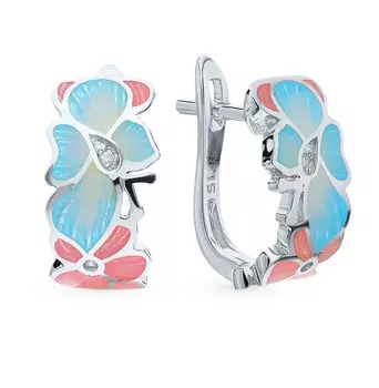 Серебряные серьги с эмалью и фианитами