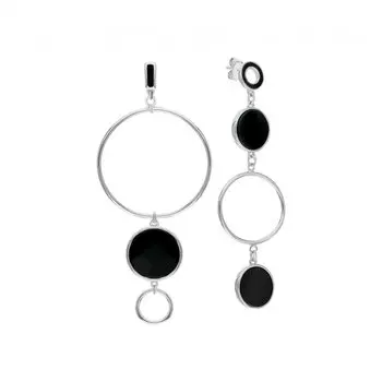 Серебряные серьги с эмалью и ониксом природным