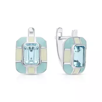 Серебряные серьги с эмалью и топазами природными