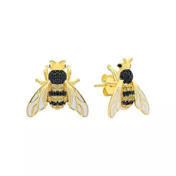 Серебряные серьги с эмалью и фианитами