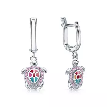 Серебряные серьги с эмалью и фианитами