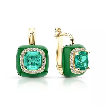 Серебряные серьги с эмалью и фианитами