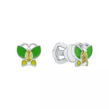 Серебряные серьги с эмалью и фианитами