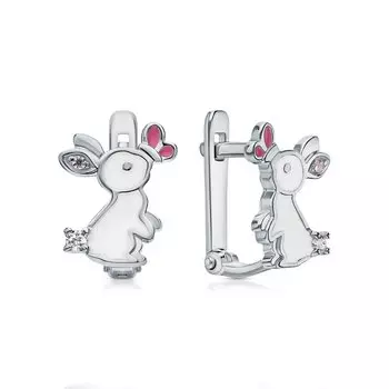 Серебряные серьги с эмалью и фианитами