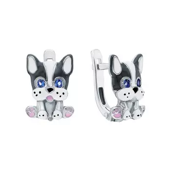 Серебряные серьги с эмалью и фианитами