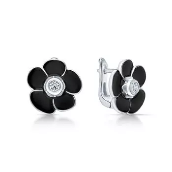 Серебряные серьги с эмалью и фианитами