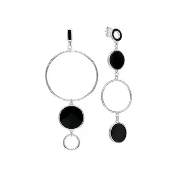 Серебряные серьги с эмалью и ониксом природным