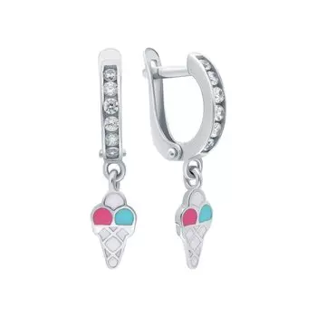 Серебряные серьги с эмалью и фианитами