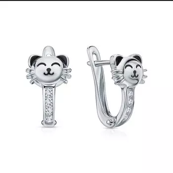 Серебряные серьги с эмалью и фианитами