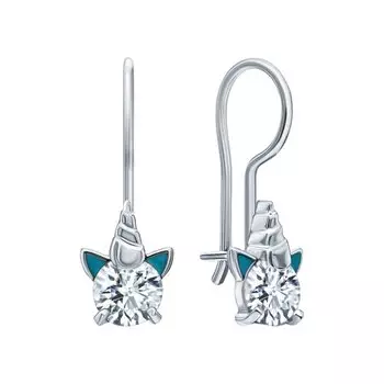 Серебряные серьги с эмалью и фианитами