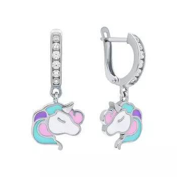 Серебряные серьги с эмалью и фианитами