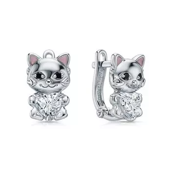 Серебряные серьги с эмалью и фианитами