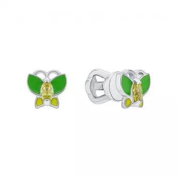 Серебряные серьги с эмалью и фианитами