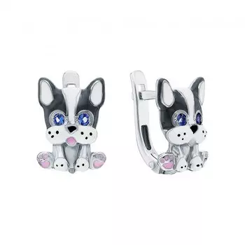 Серебряные серьги с эмалью и фианитами