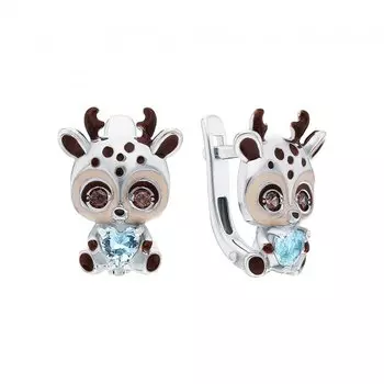 Серебряные серьги с эмалью и фианитами