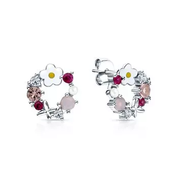 Серебряные серьги с эмалью, жемчугом и фианитами