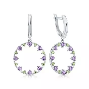 Серебряные серьги с аметистом и хризолитом
