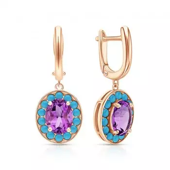 Серебряные серьги с аметистом природным и бирюзой синтетической