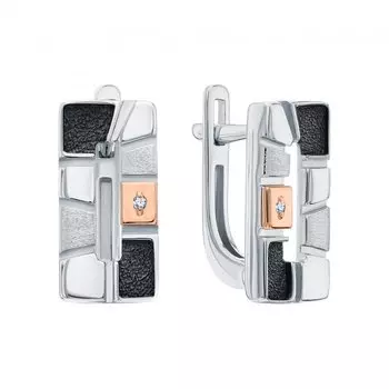 Серебряные серьги с бриллиантами природными и золотой вставкой