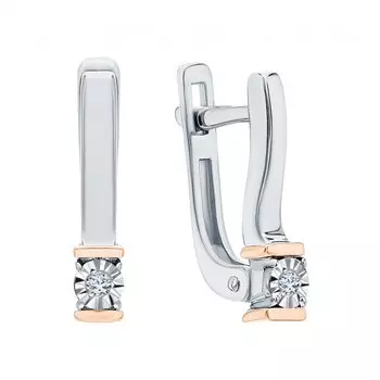 Серебряные серьги с бриллиантами природными и золотой вставкой