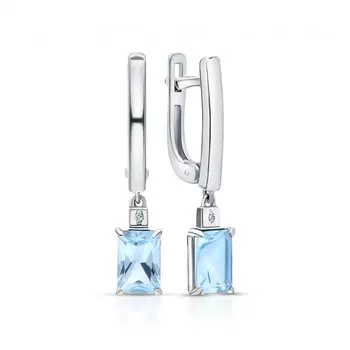 Серебряные серьги с бриллиантами природными и топазами природными