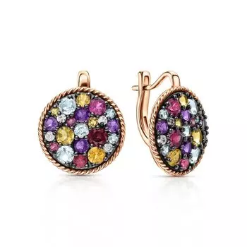 Серебряные серьги с цитринами, фианитами, топазами, аметистами и родолитами