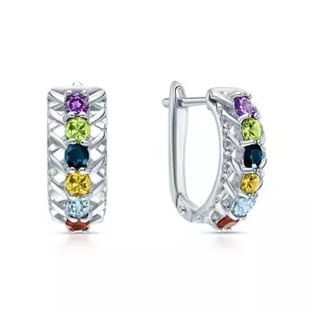 Серебряные серьги с цитринами, гранатом, топазами, аметистом и хризолитом