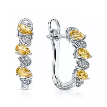 Серебряные серьги с цитринами и фианитами