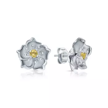 Серебряные серьги с цитринами природными и фианитами