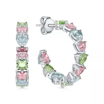 Серебряные серьги с фианитами, алпанитом и топазами природными