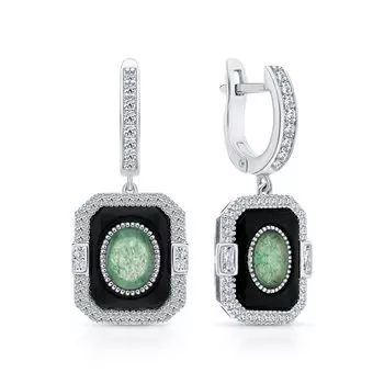 Серебряные серьги с фианитами, авантюрином и агатами природными