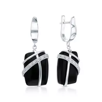 Серебряные серьги с фианитами и агатами природными