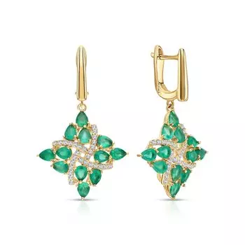 Серебряные серьги с фианитами и агатами природными