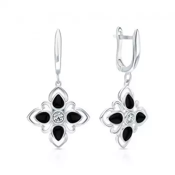 Серебряные серьги с фианитами и агатами природными