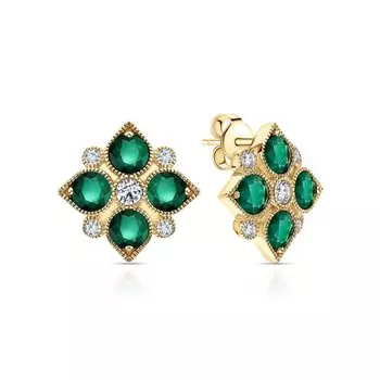 Серебряные серьги с фианитами и агатами природными