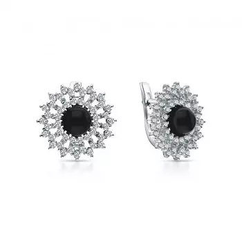 Серебряные серьги с фианитами и агатами природными