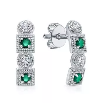 Серебряные серьги с фианитами и агатами природными