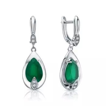 Серебряные серьги с фианитами и агатами природными