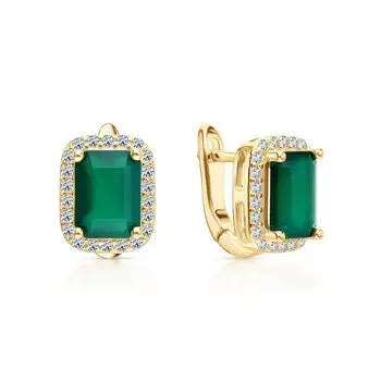 Серебряные серьги с фианитами и агатами природными