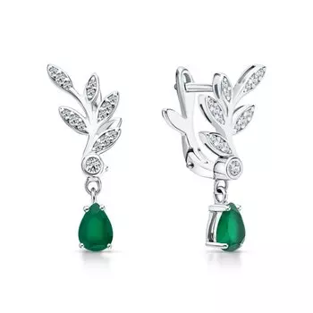 Серебряные серьги с фианитами и агатами природными