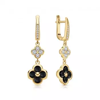 Серебряные серьги с фианитами и агатами природными