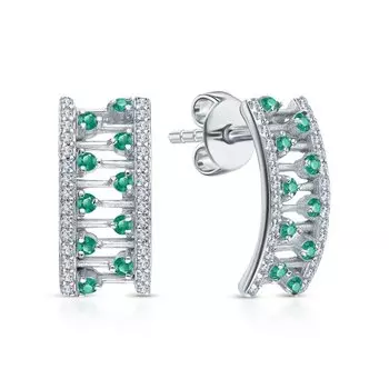 Серебряные серьги с фианитами и агатами природными