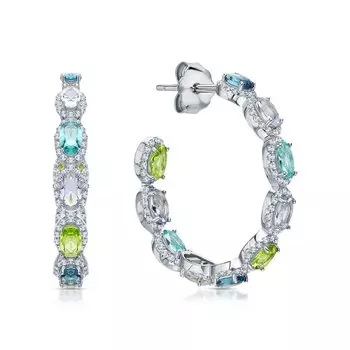 Серебряные серьги с фианитами и алпанитом