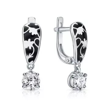 Серебряные серьги с фианитами и эмалью