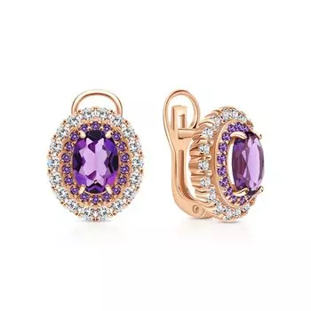 Серебряные серьги с фианитами и аметистами природными