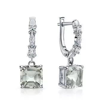 Серебряные серьги с фианитами и аметистами природными