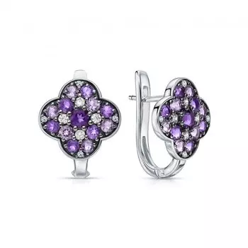 Серебряные серьги с фианитами и аметистами